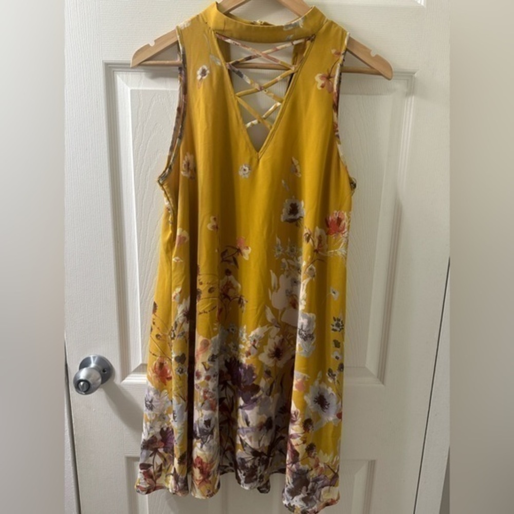 Blue Rain Yellow Floral Sleeveless Dress